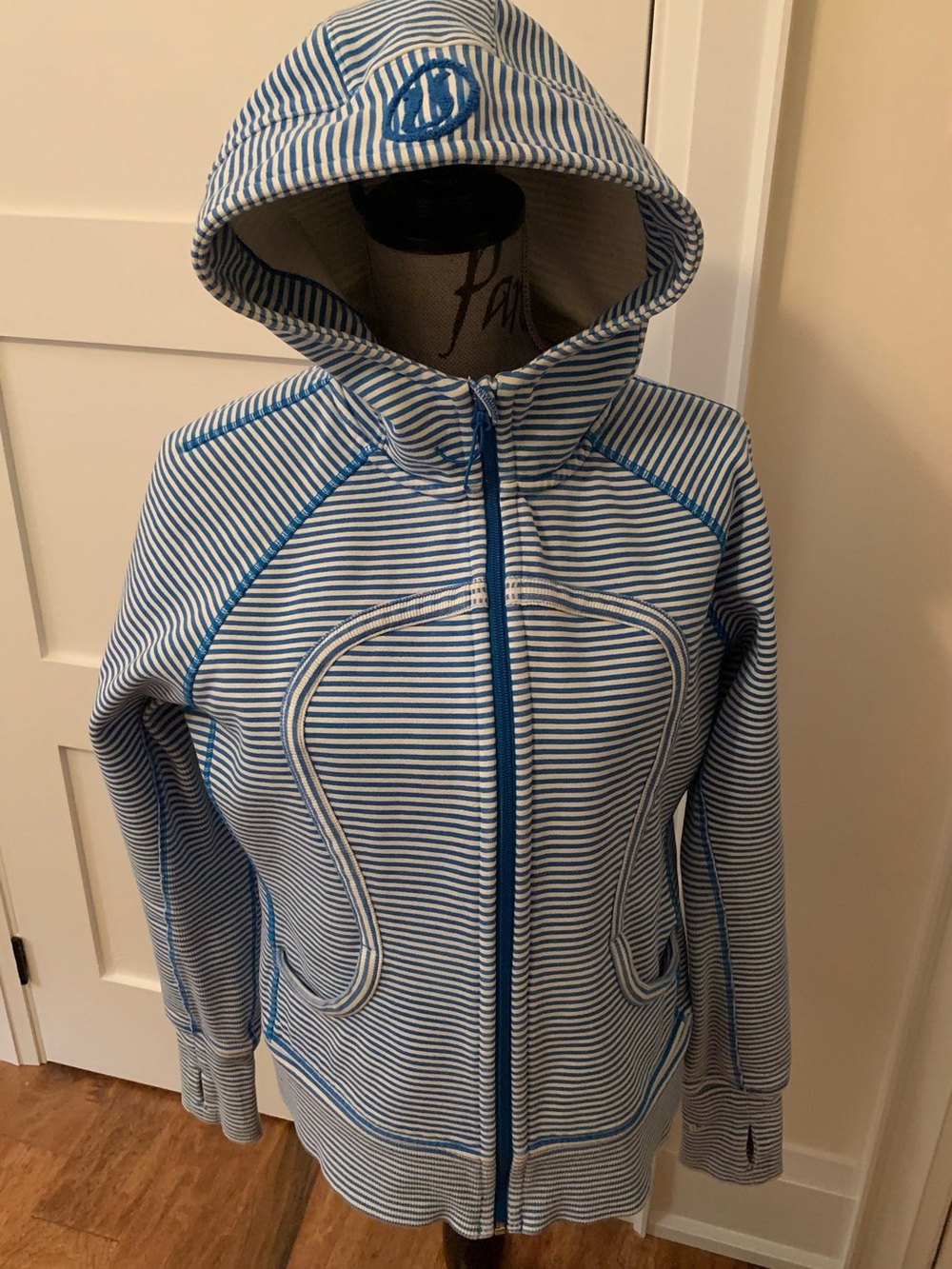 Lululemon Striped Hooded Zip Jacket with Blue Logo